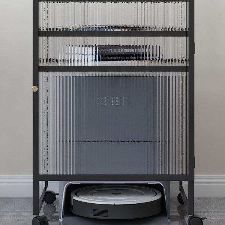 Knobs Scratch Resistant Modern Iron Accent Cabinet with Glass Top