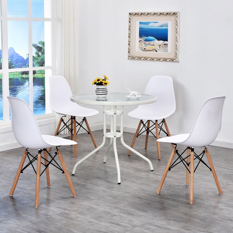 Modern Style Glass Dining Room Dinner Kitchen Table Clear Round Table with Metal Base