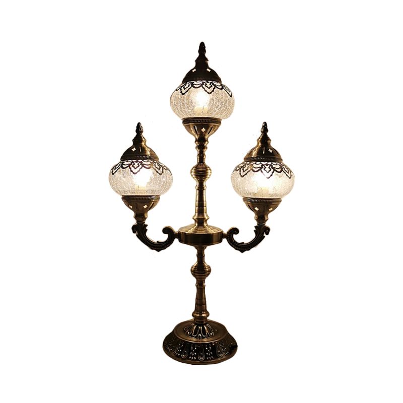 Lámpara de escritorio pequeña ovalada, cristal craquelado Vintage, 1/2/3 luces, lámpara de mesa de noche de bronce