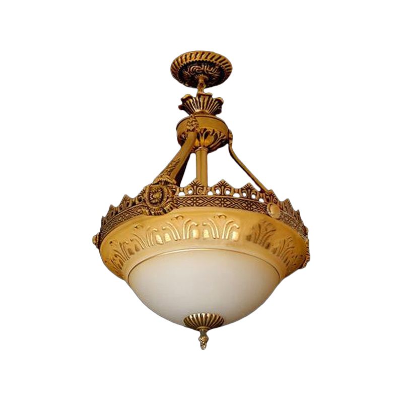 Kom terras plafond kroonluchter rustiek beige en wit glas 3-licht 12 "/16" /19.5 "W messing hanger lamp