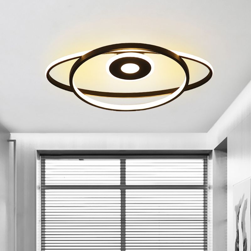 Geometric Frame Ceiling Mount Modernist Acrylic Black/White LED Flush Pendant Light for Bedroom in Warm/White Light