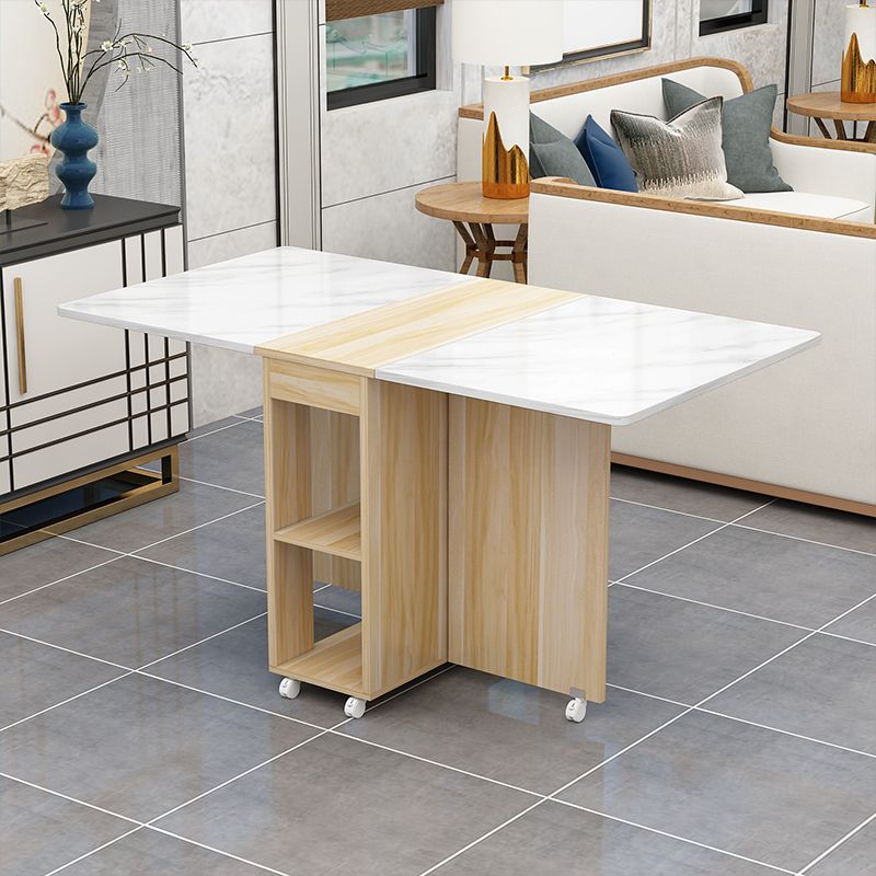 Mesa de rectángulo de madera artificial plegable con base de caballete de almacenamiento