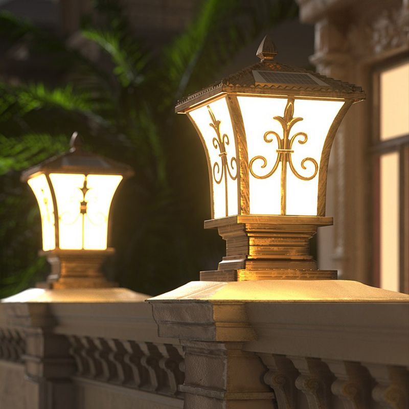 Drum Shape Metal Outdoor Lamp Modern Style 1 Light Solar Pillar Lights