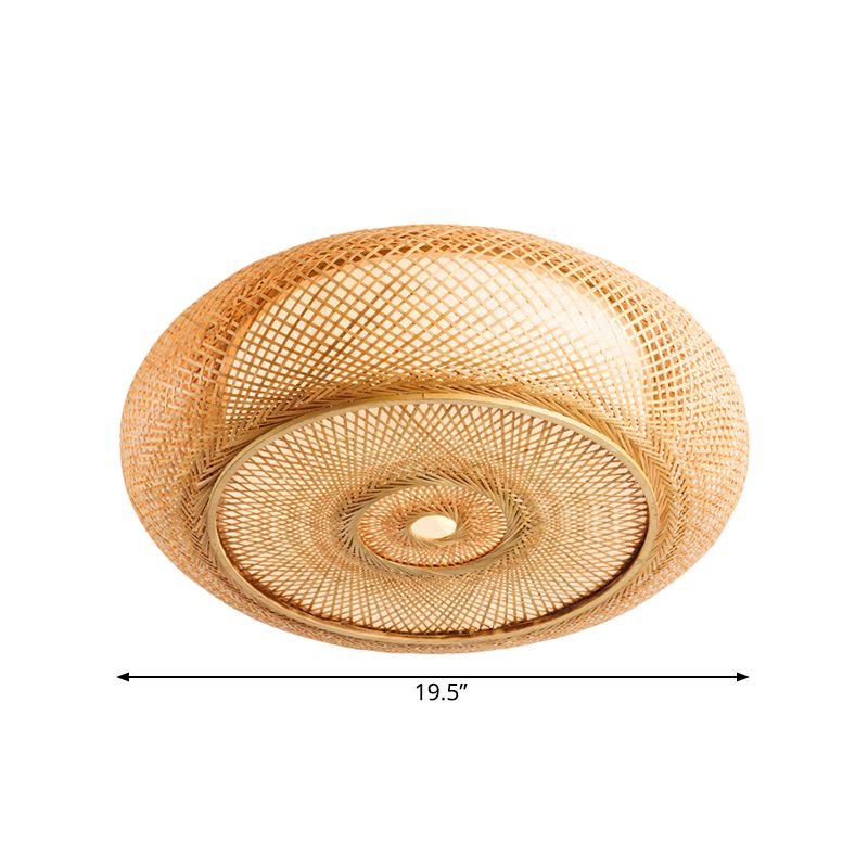 Handgemaakte slaapkamer inbouwlamp bamboe 16"/19,5" W 3-lichts plafondinbouwlamp met ronde kap in beige