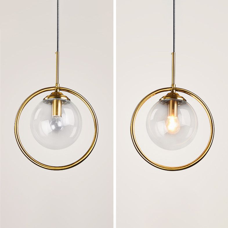 Luz de colgante de oro de vidrio en la moderna lámpara colgante de globo de hierro estilo lujo para el comedor