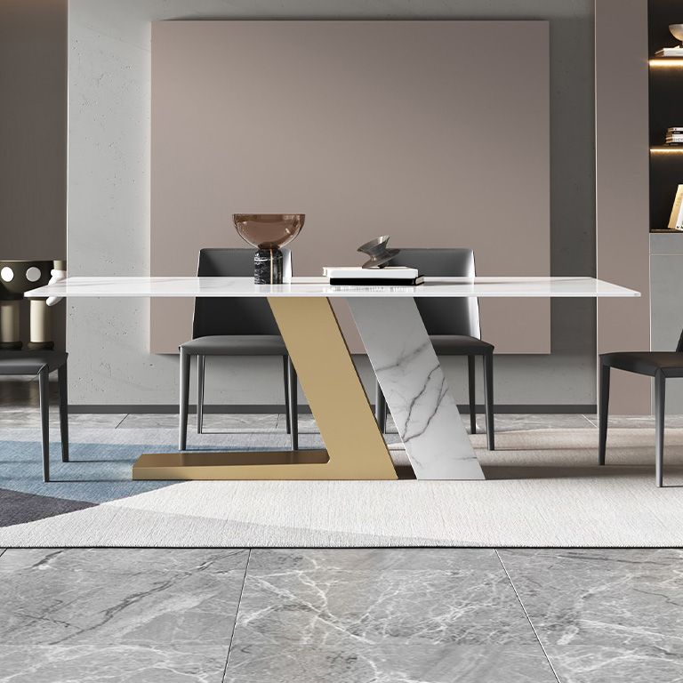 Glam Dining Rectangle Table Sintered Stone Table with Metal Legs for Home Use