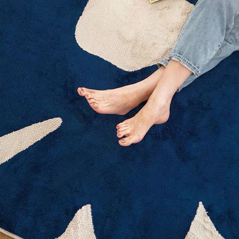 Dark Blue Flower Carpet Polyester Simple Carpet Washable Carpet for Drawing Room