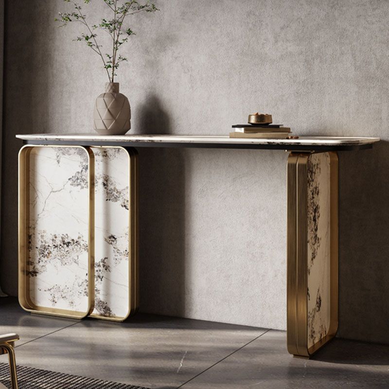 Glam Golden Console Accent Table Stone Console Sofa Table for Hall