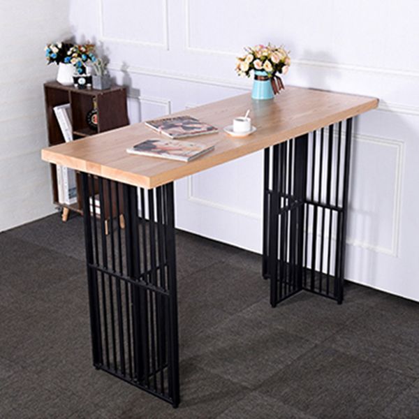 Industrial Rectangle Bistro Table Double Pedestal Solid Wood Bar Height Table in Brown