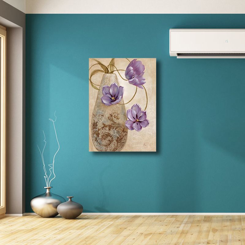 Paintings Vase and Flower Wall Decor Modern Canvas Textured Art Print in Light Color