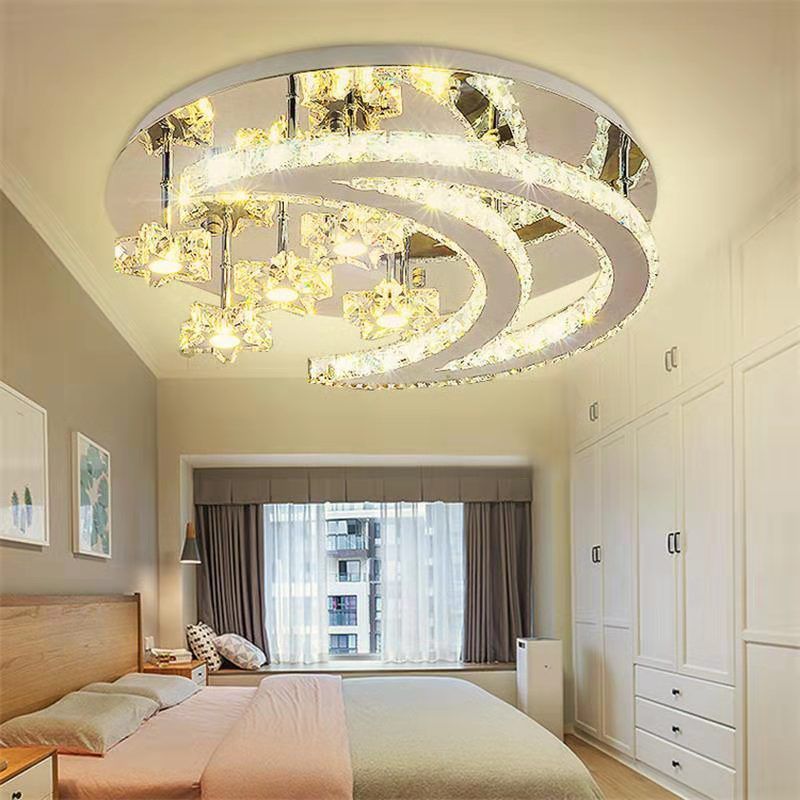 Ringed Shape Semi Flush Mount Modern Style Crystal Flush Ceiling Light in Silver