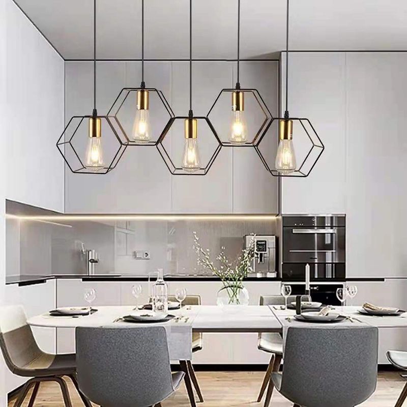 Geometric Dining Room Hanging Lamp Loft Style Metal Black Pendant Light Fixture