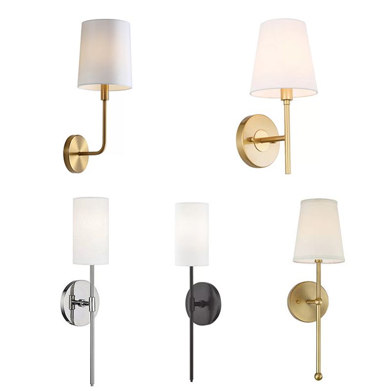 1 - Light Bathroom Light Fixture Trio Post Modern Bath Sconce with Fabric Shade