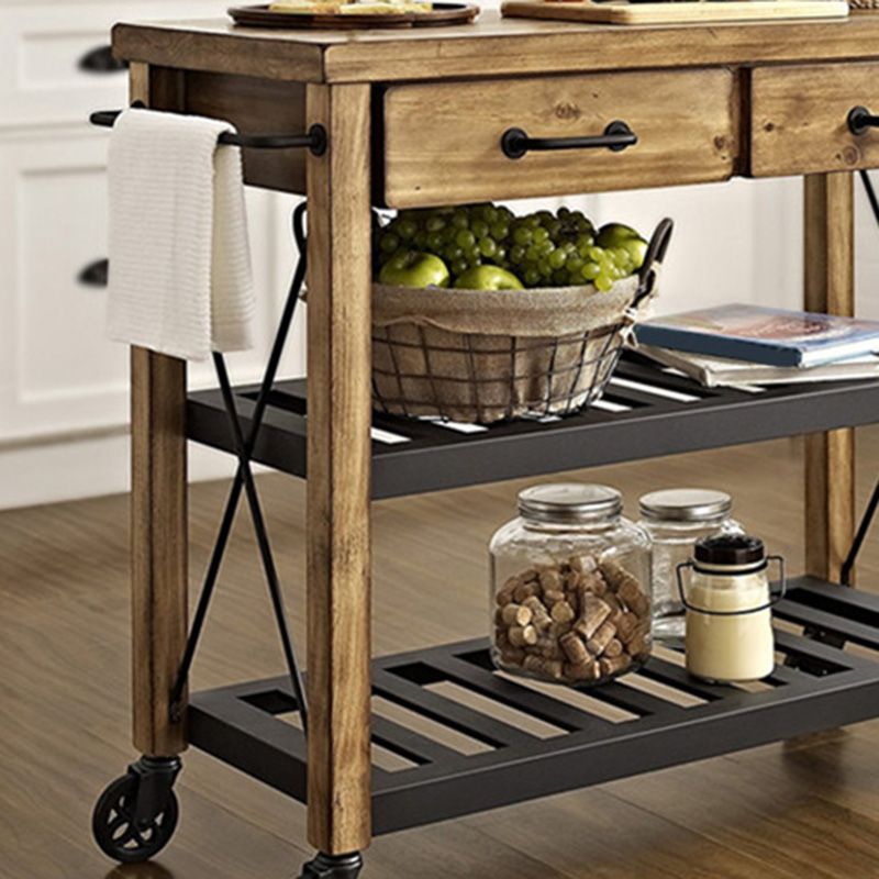 Modern Style Rolling Kitchen Cart Solid Wood Kitchen Island Cart with Drawer