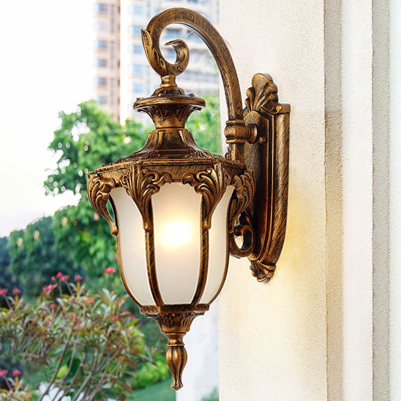 Bell Shade Frost Glass Wall Mount Light Vintage 1-Light Outdoor Wall Lighting Fixture