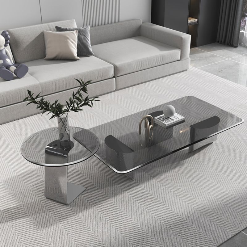 13.7" Contemporary Style 3 Legs Metal Base Square Glass Top Coffee Table