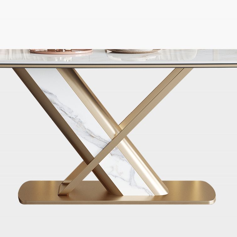 Dining Room Set Modern Sintered Stone Table with Gold Metal Base Rectangle Dining Set for Restaurant