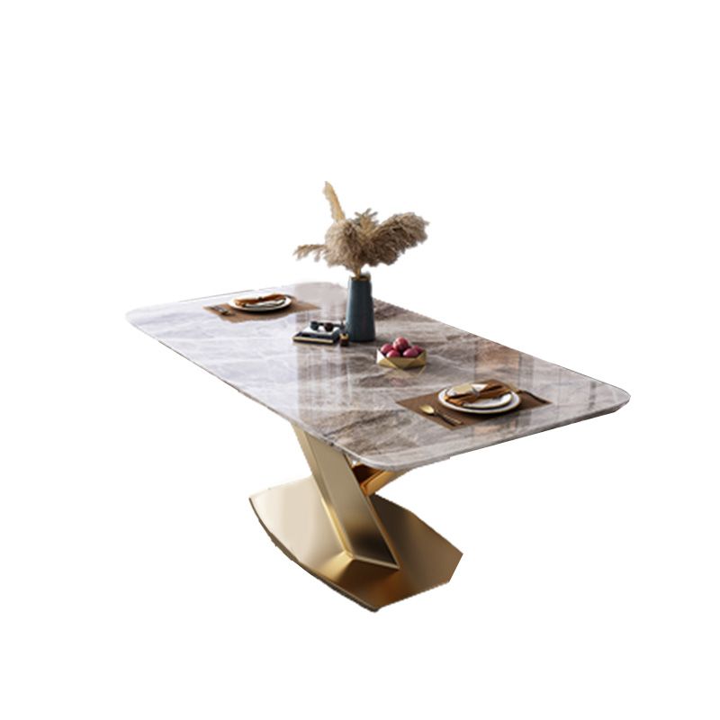 Modern Rectangle Dining Table Glossy Grey Stone Top Table for Home