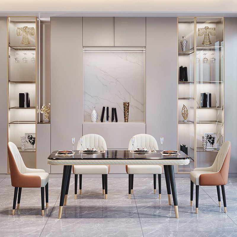 Glossy Black Dining Table Set 1/2/5/7 Pieces Metal Dinette Set with Faux Leather Chairs