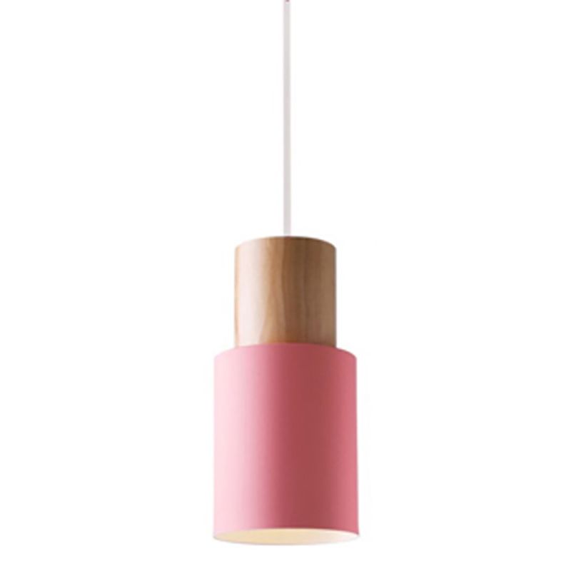 Lámpara colgante de 1 luz de estilo colgante de estilo macarrón con madera para dormitorio