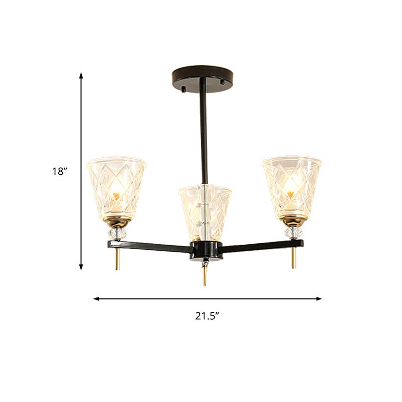 Clear 3/6 Lights Chandelier Light Fixture Traditional Textured Glass Cone Pendant Lamp for Bedroom