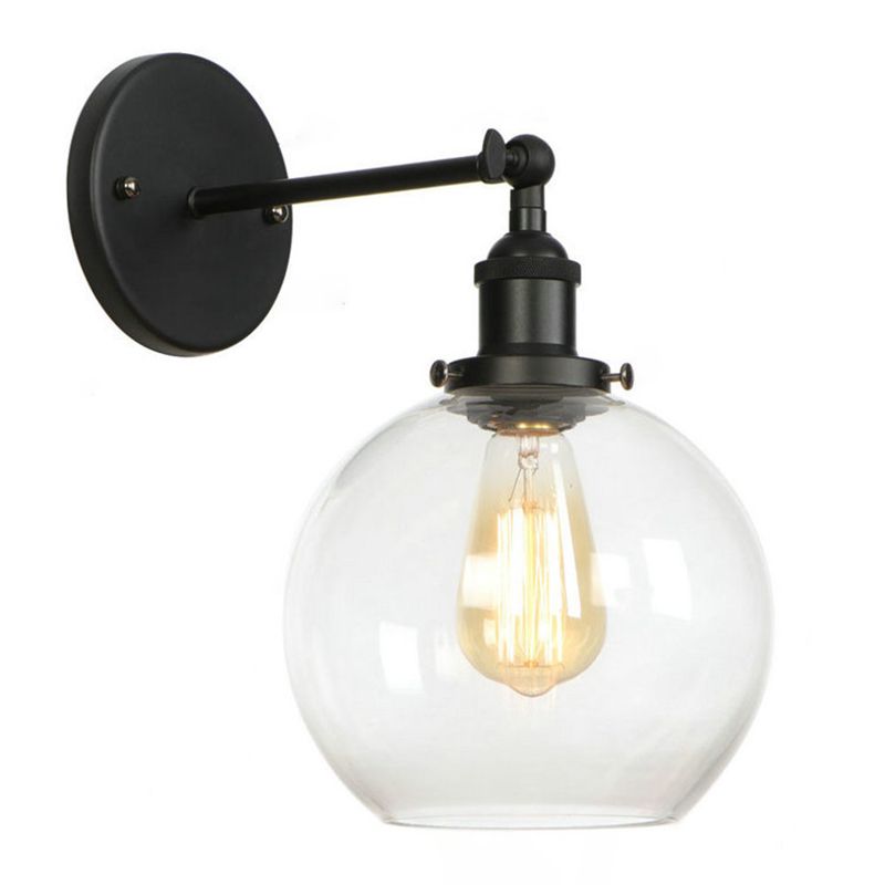 Industrial Style Vintage Wall Sconce with Transparent Glass Lampshade Single Bulb Wall Mount Lamp in Black