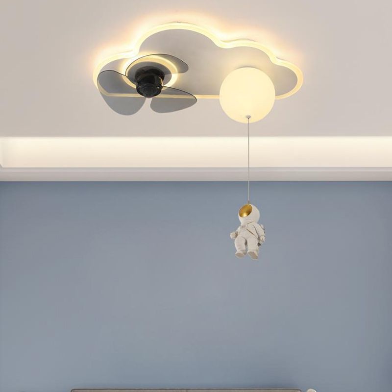 3-Blade LED Children Ceiling Fan Metallic White Globe Fan with Light for Home