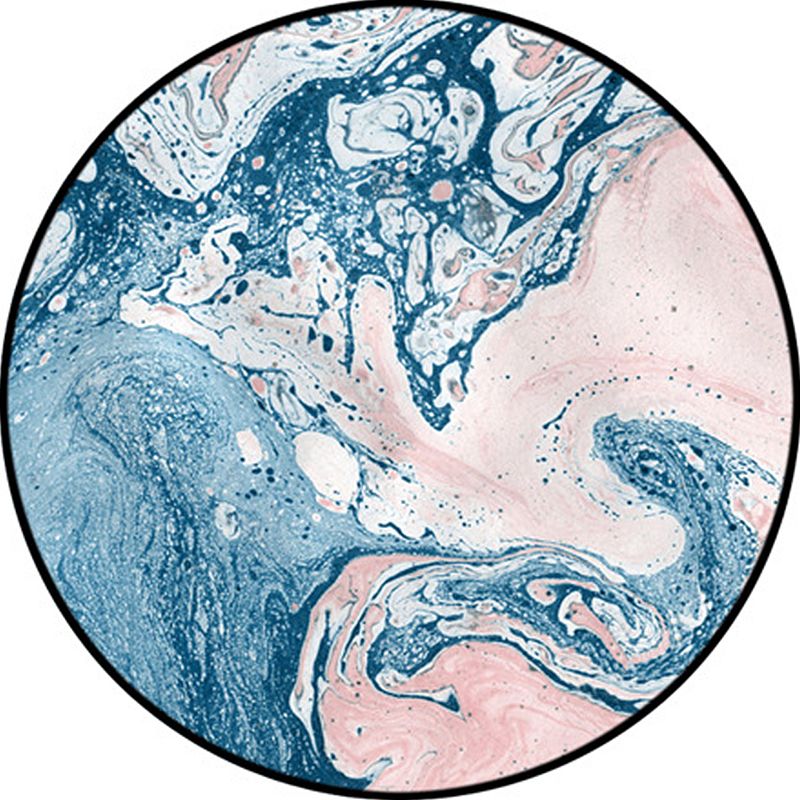 Funky Watercolor Pattern Rug Blue and Pink Contemporary Rug Polyester Non-Slip Backing Washable Area Rug for Living Room
