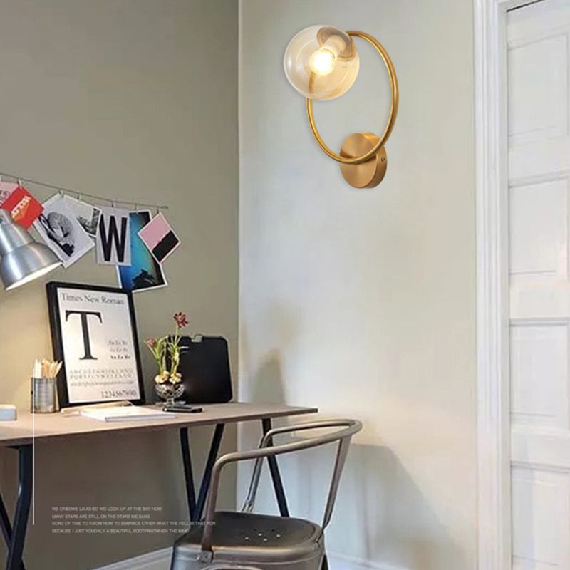 Metal Ring Minimalism Wall Light Nordic Style Glass Orb Shade Sconce Lights for Living Room Corridor