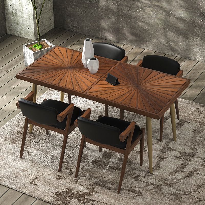 Luxury Rectangle Dining Table Solid Wood Dining Table with Iron Legs