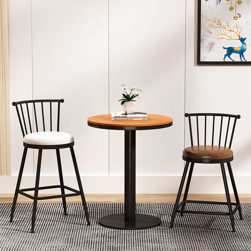 Industrial Armless Backrest Counter Stool Steel Bar Stool with Leather Cushion