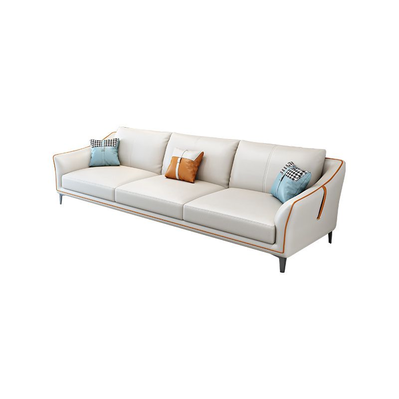 Mid Century Modern Faux Leather Sofa Sloped Arm Sofa with Pillows