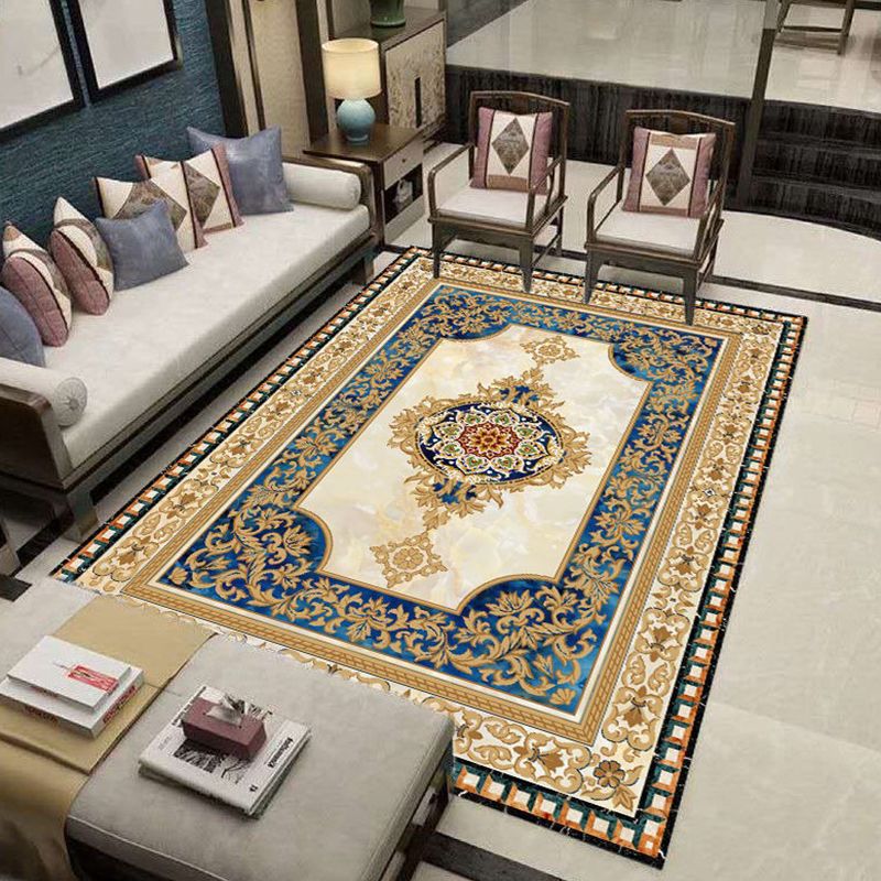Mehrfarbiger Heimdekorationsteppich, luxuriöser europäischer Teppich mit Blumenmuster, Polyester mit rutschfester Rückseite