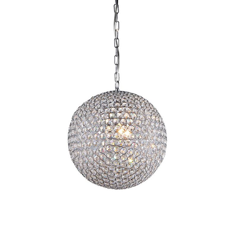 1/3/4/5-Light Bedroom Chandelier with Orb Crystal Shade Silver LED Pendant Lamp, 6"/8"/12" Diameter