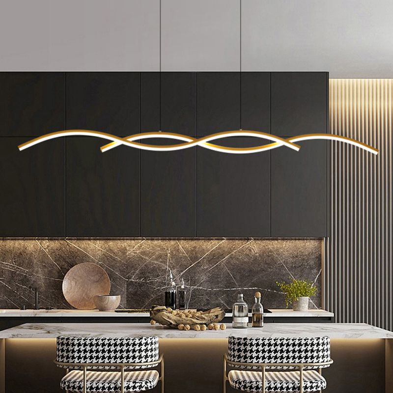 Linear Shape Island Pendant Postmodern Style Metal 2 Lights Island Lighting for Bedroom