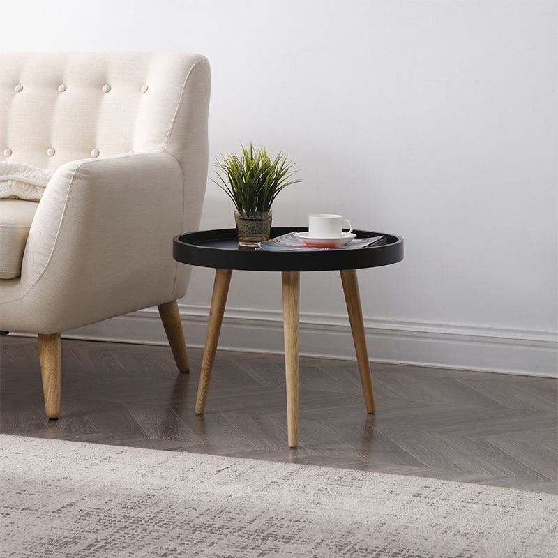 Modern Round Wooden Cocktail Table 3 Legs Tray Top Coffee Table