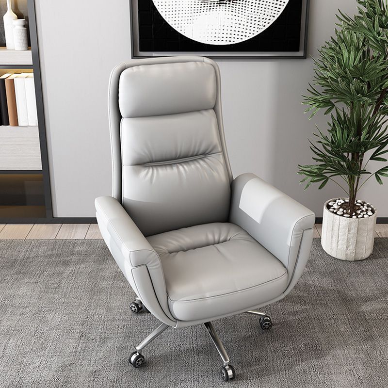 Leather Upholstered Office Chair Fixed Arm Task Chair with Metal Base