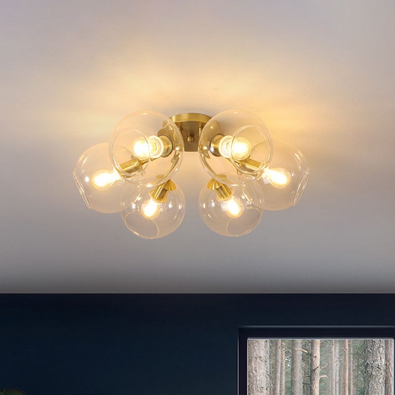 Plafonnier Vintage en verre transparent à bulles, lustre semi-encastré à 6 têtes en laiton pour salon
