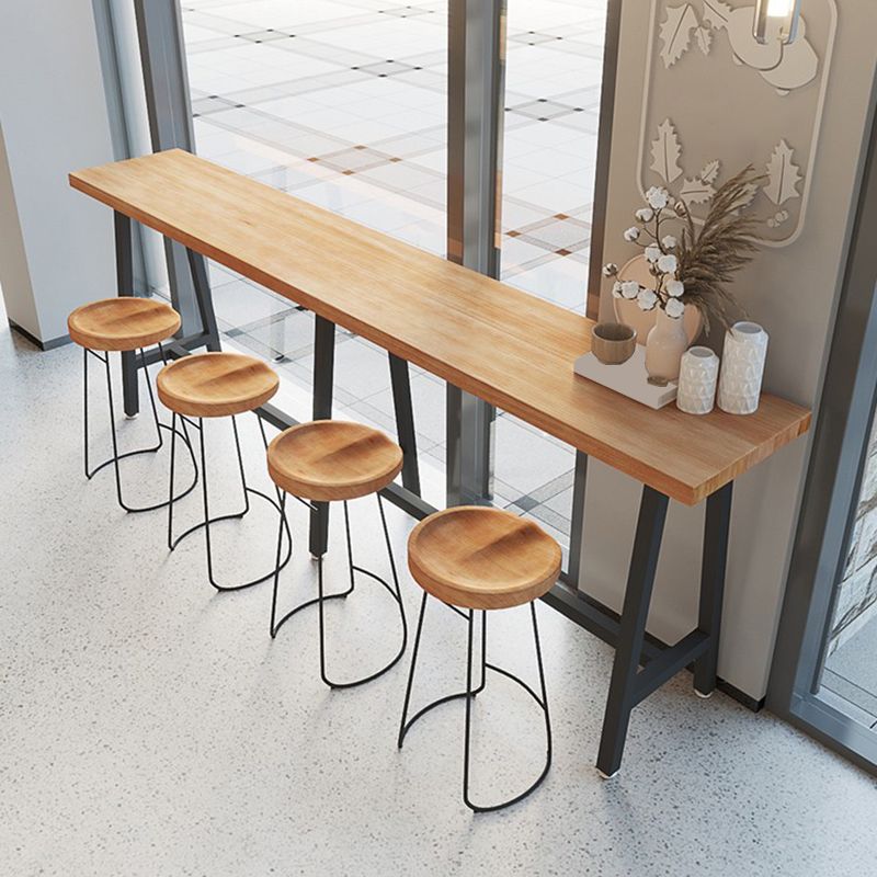 Rectangle Bar Table in Metal and Wood Trestle Base Bar Height Table for Dining Room