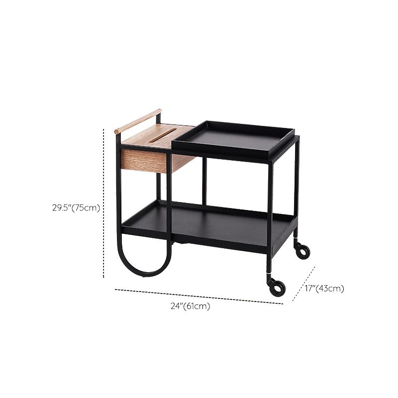 Modernistic Double Tier Accent Side Table Solid Wood Black Rectangular Corner Table