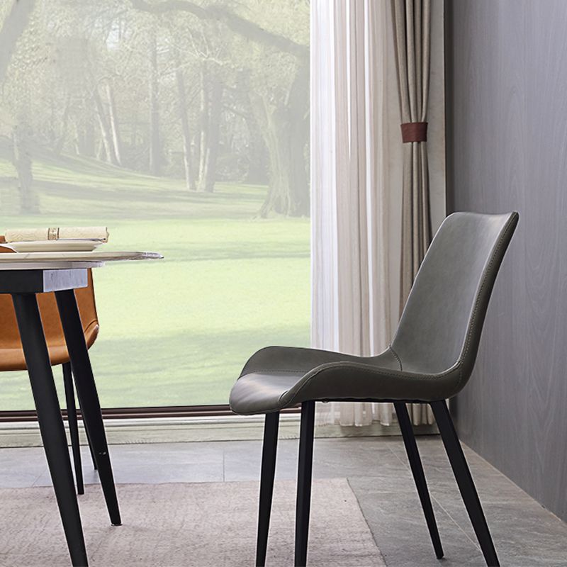 Upholstered Armless Dining Chairs Faux Leather and Metal Dining Chairs