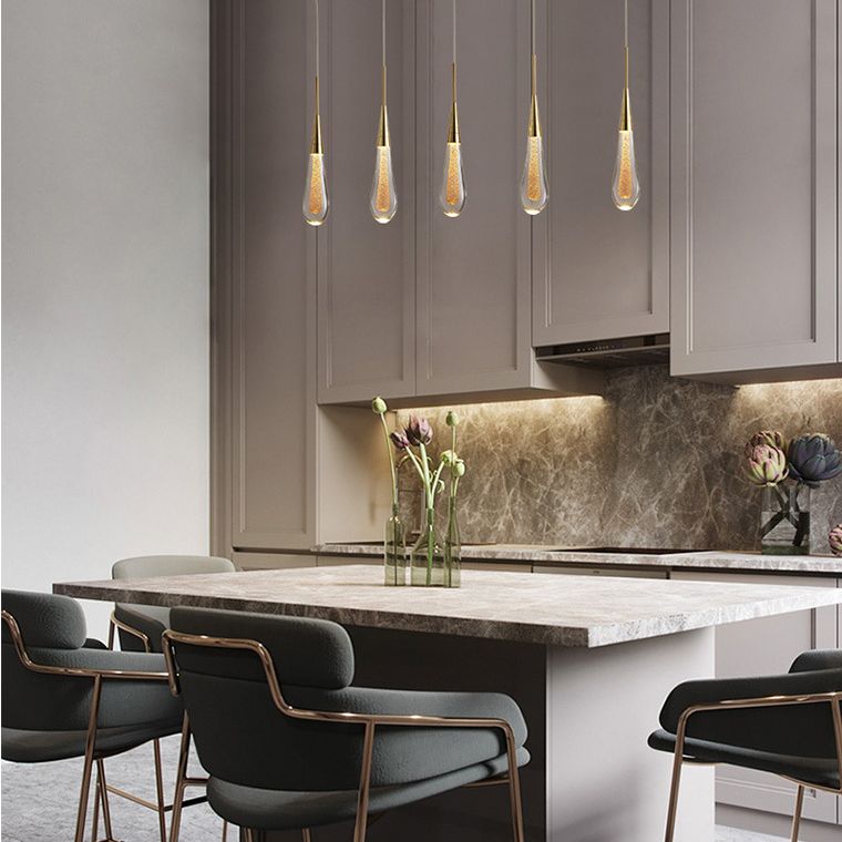 Gold LED Hanging Lamp in Modern Artistic Style Crystal Teardrop Pendant Light for Interior Spaces
