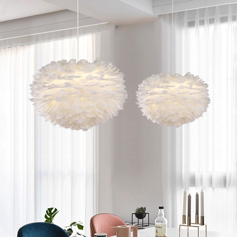 Modern Style Feather Hanging Lights White Simple Hanging Lamp Kit for Living Room