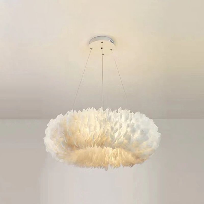 Feather Donut Chandelier Pendant Light Nordic Style White Pendant Lighting Fixture