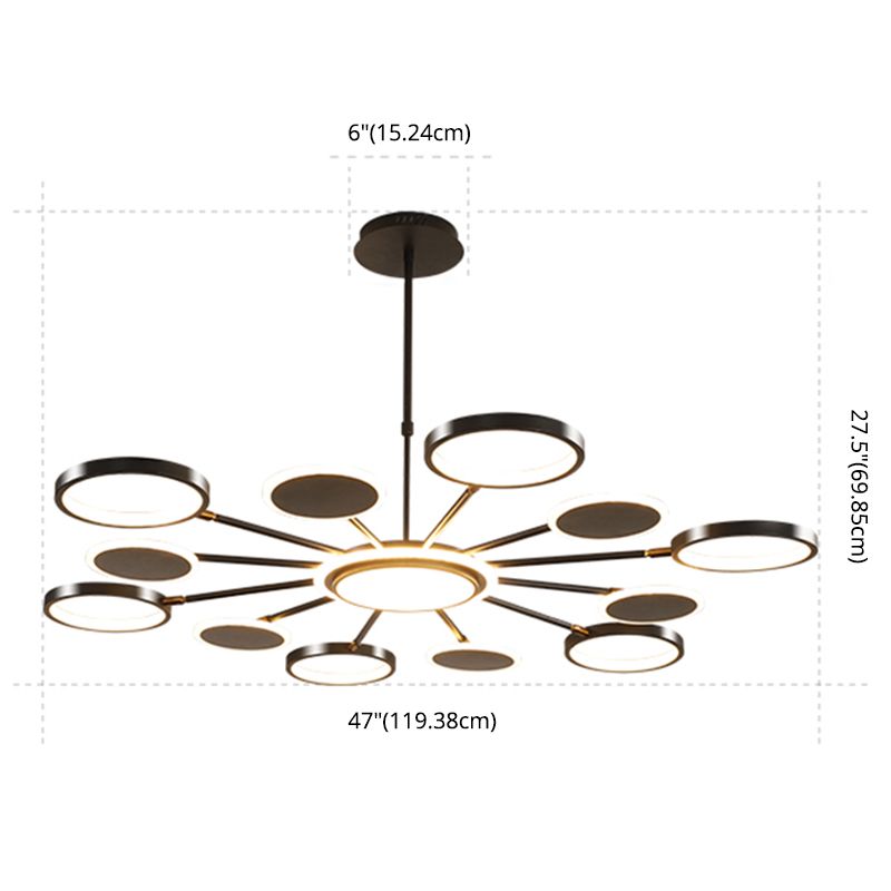 Accesorio de iluminación colgante de círculo acrílico Estilo moderno LED Black Hanging Chandelier