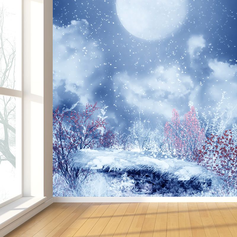 Chilling Snowy Landscape Mural Decal for Dining Room Winter Wall Art, Personalize