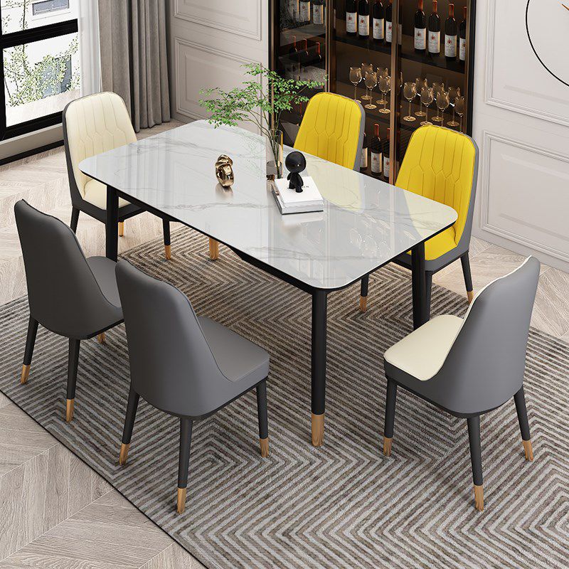 Mesa de comedor de lujo tradicional Mesa de piedra sinterizada con 4 piernas negras para el comedor