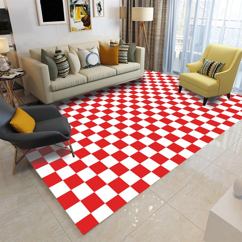 Simplicity Home Decoration Rug Checkered Print Area Carpet Polyester Pet Friendly Indoor Carpet
