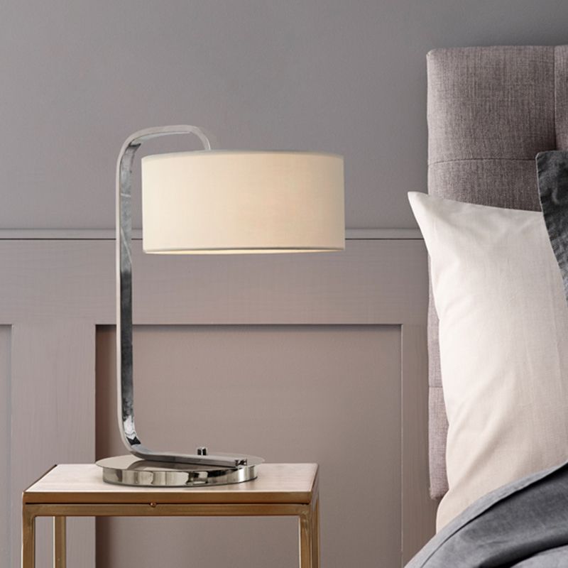 Eenvoud 1-Bulb nachtkastje licht zwart/witte cilinder nachttafellamp met stofschaduw voor het bedzijde