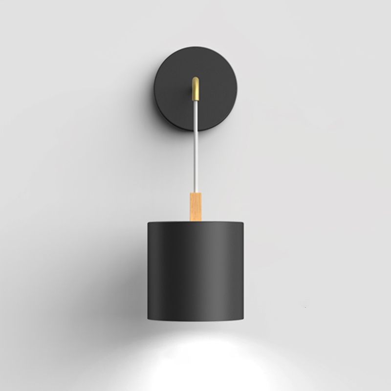 Geometric Shade Wall Hanging Lamp Macaron Style Iron 1 Bulb Bedroom Reading Wall Light